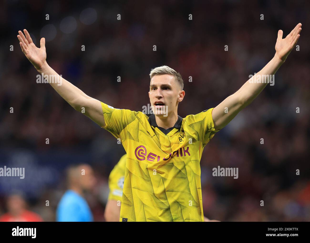 Madrid, Spanien. April 2024. Nico Schlotterbeck von Borussia Dortmund während des UEFA Champions League-Spiels in Wanda Metropolitano, Madrid. Der Bildnachweis sollte lauten: Paul Terry/Sportimage Credit: Sportimage Ltd/Alamy Live News Stockfoto