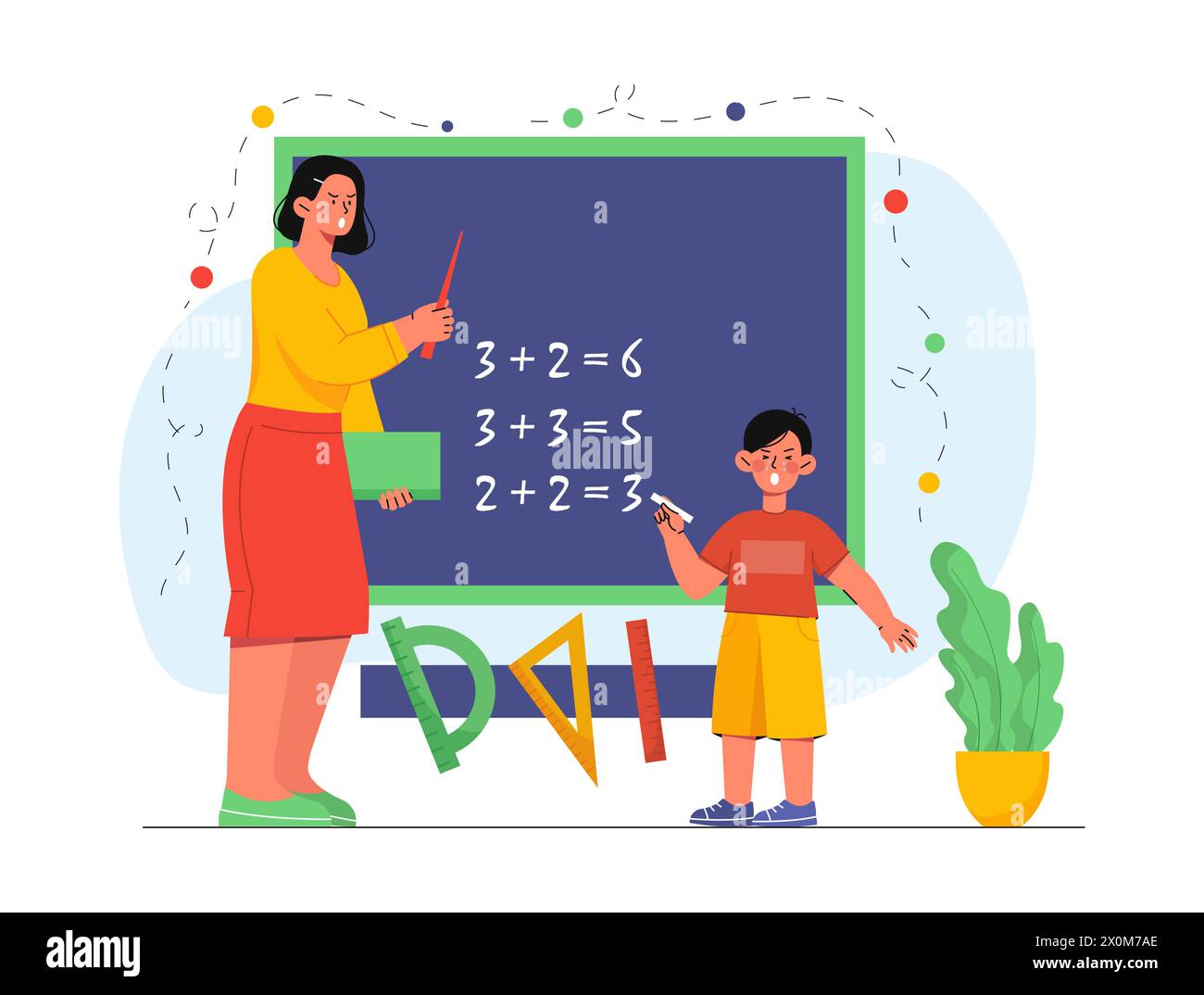 Wütender Lehrer mit Kindervektorkonzept Stock Vektor