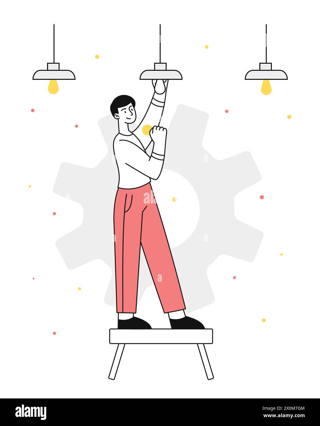 Elektriker mit Lampen Vektor linear Stock Vektor