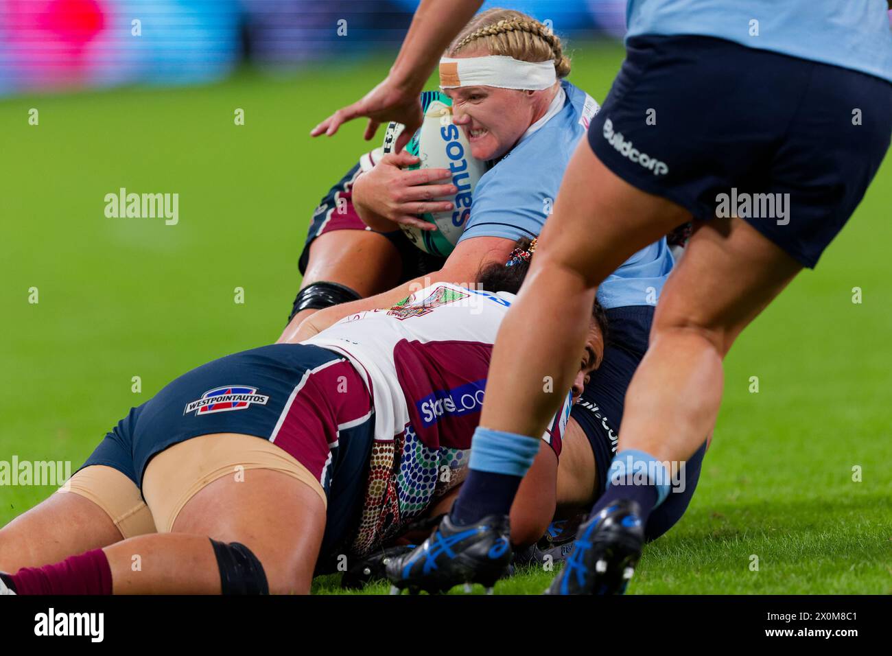 Sydney, Australien. April 2024. Emily Robinson von den Waratahs wird beim Super Rugby Women's 2024 Rd5-Spiel zwischen den Waratahs und den Reds am 12. April 2024 in Sydney, Australien, ausgetragen Stockfoto