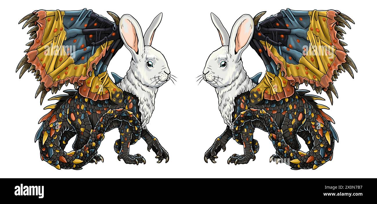 Drache mit dem Hasenkopf. Fantasy-Kreatur. Stockfoto