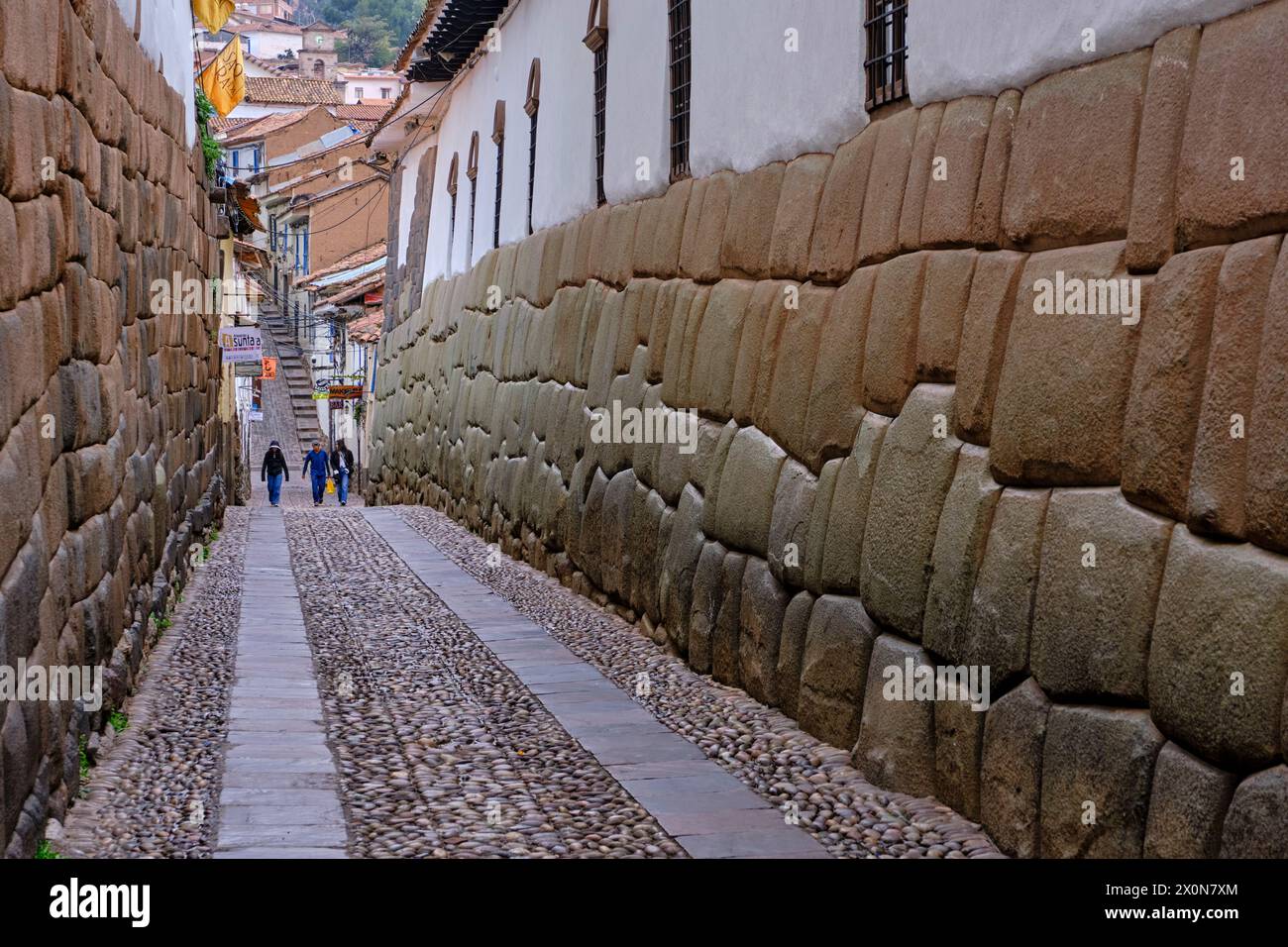 Peru, Provinz Cuzco, Cuzco, gelistet als UNESCO-Weltkulturerbe, Calle Hatun Rumiyoc, Fragment der Mauer der antiken Inka-Stadt Stockfoto