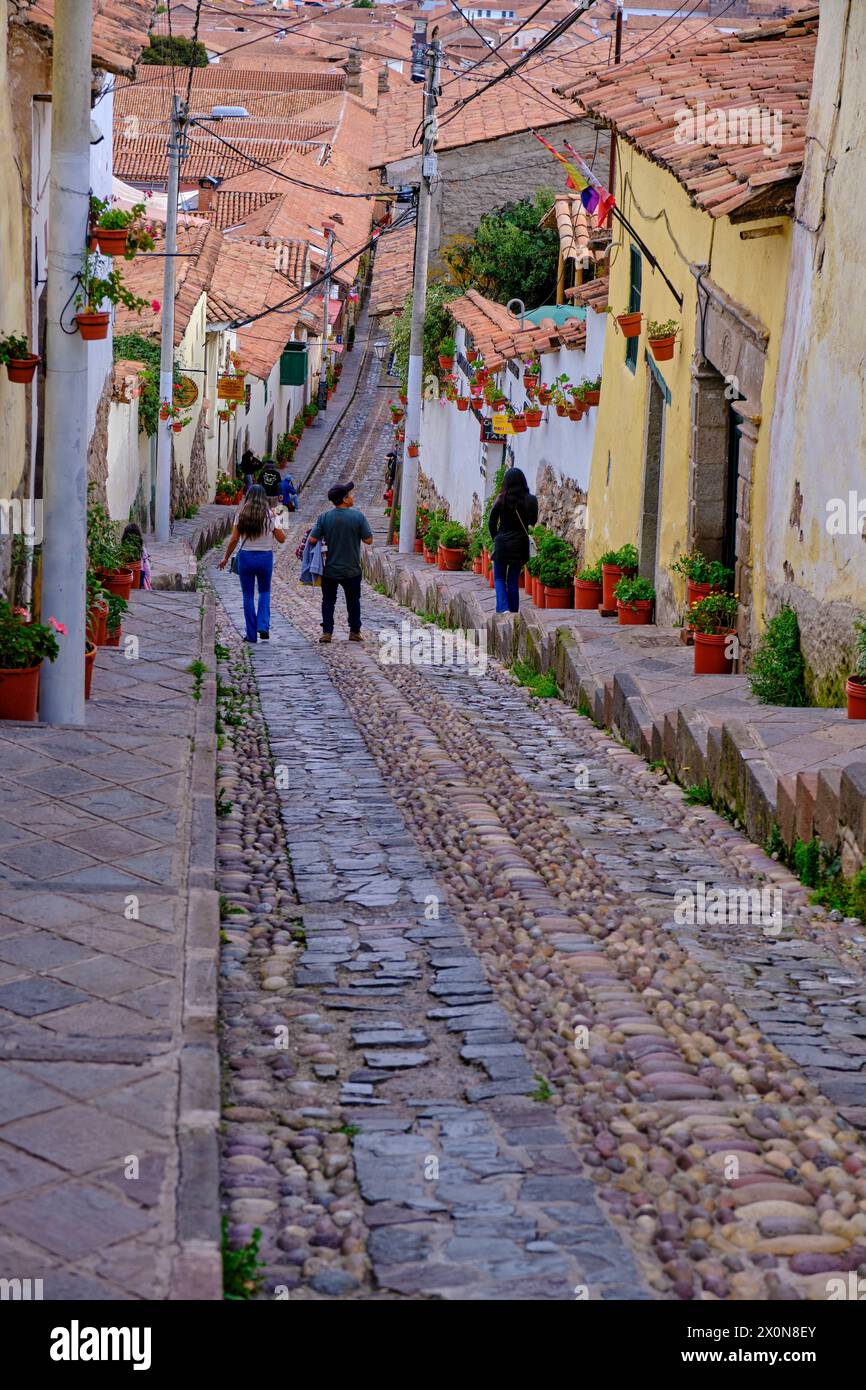 Peru, Provinz Cuzco, Cuzco, gelistet als UNESCO-Weltkulturerbe, Gasse der Altstadt Stockfoto