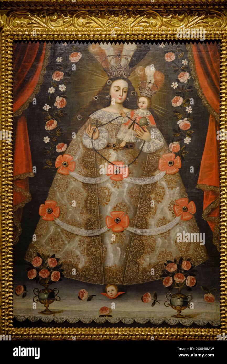Peru, Provinz Cuzco, Cuzco, gelistet als UNESCO-Weltkulturerbe, das Kloster Santo Domingo, unsere Lieben Frau vom Rosenkranz von Pomata, Cuzco Schule, 17t Stockfoto