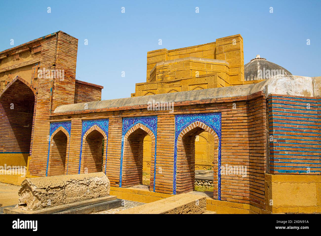 Makli Nekropolis in Sindh, Pakistan. Monumentale Bestattungsarchitektur. Stockfoto