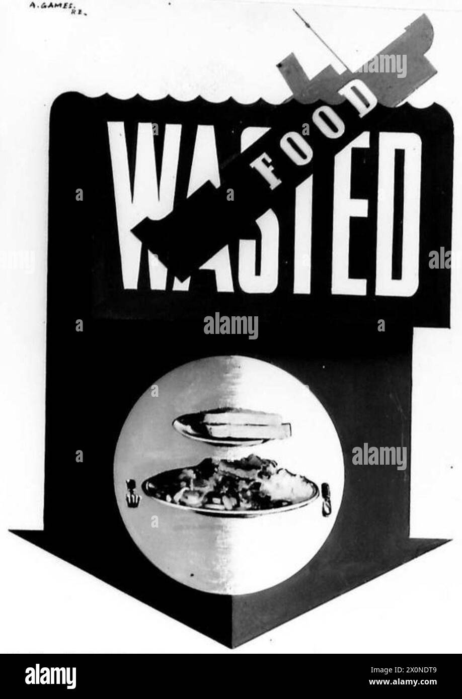 Fotografisches negativ eines Plakats von Sgt. Games für die britische Armee. Das Poster ist Teil der Kriegsaufzeichnungen. Stockfoto