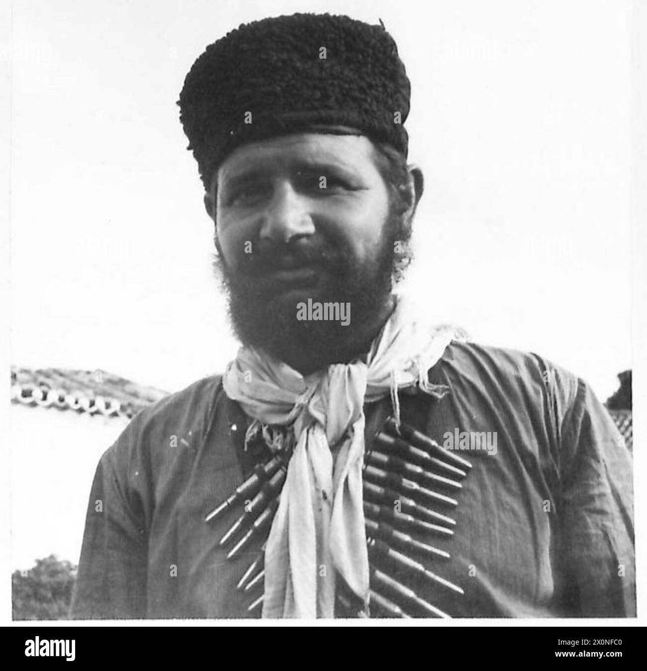 Dargestellt ist ein Chelepuris-Partisanensoldat mit zwei Dienstjahren, der die Arten von Partisanen repräsentiert. Stockfoto