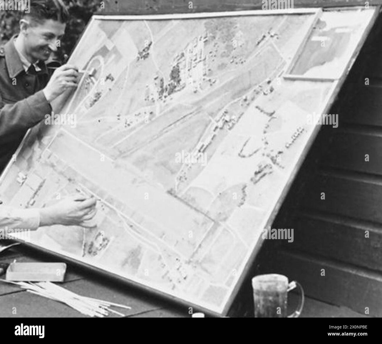 Ein Plastilin-Modell der RAF Manston, ein Flugplatz der Schlacht von Großbritannien, wurde 1945 von Flight Sergeant Bicheno und Aircraftman G.H. King entwickelt. Stockfoto