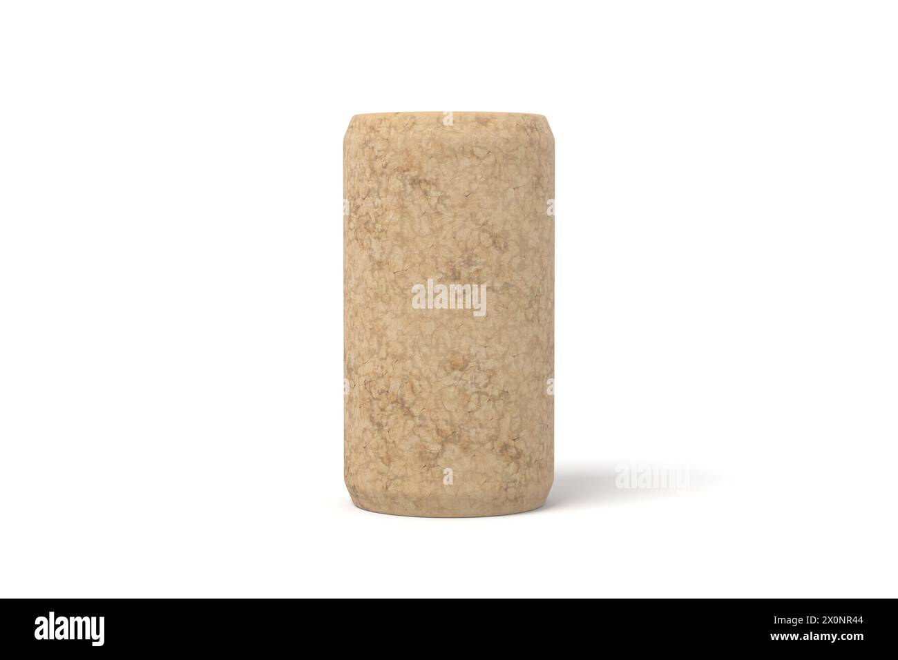 Einzelner Weinkork steht aufrecht auf weiß Stockfoto