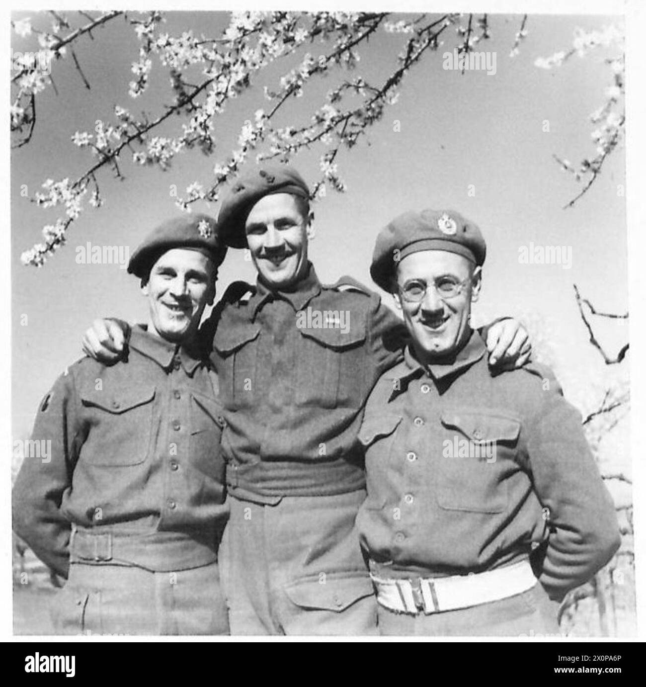 Drei Brüder aus Doncaster, die in verschiedenen Regimentern dienten, versammelten sich nach vier Jahren wieder. Sie trafen sich zufällig in Forli, Italien, arrangierten ein Treffen und feierten gemeinsam in ihrem Bataillon-Hauptquartier mit Erlaubnis der Kommandanten. Das Wiedersehen beinhaltete das Teilen persönlicher Updates und Nachrichten aus England. Fotografische Aufzeichnungen werden von der britischen Armee geführt. Stockfoto