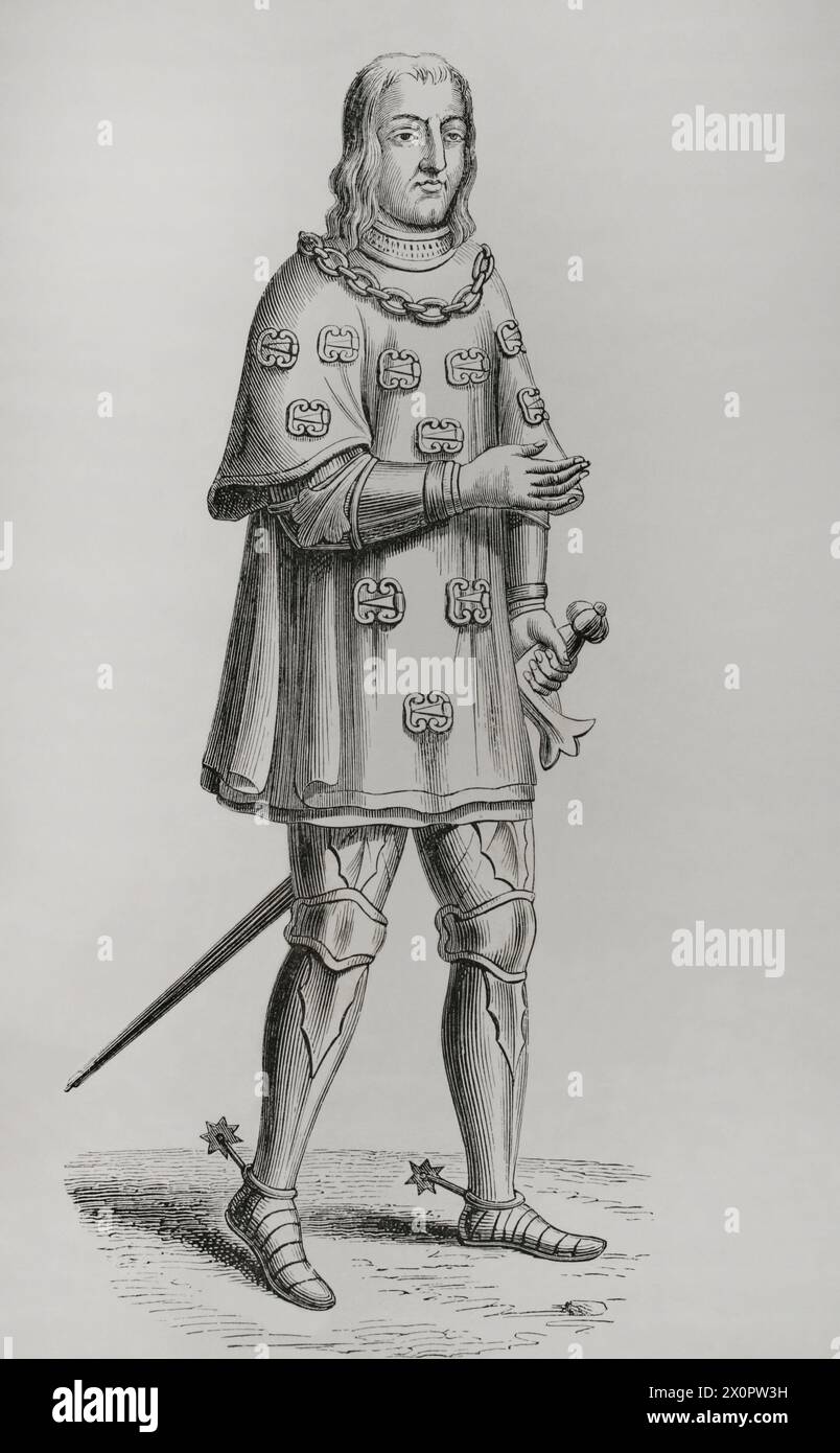 Louis de Mallet (Louis Malet de Graville) (1438-1516). Herr von Graville und Admiral von Frankreich. Porträt im Kostüm von Krieg und Turnier. Faksimile von einem Gravur aus dem 16. Jahrhundert. "Moeurs, usages et Kostüumes au moyen-âge et à l'époque de la Renaissance" von Paul Lacroix. Paris, 1878. Stockfoto