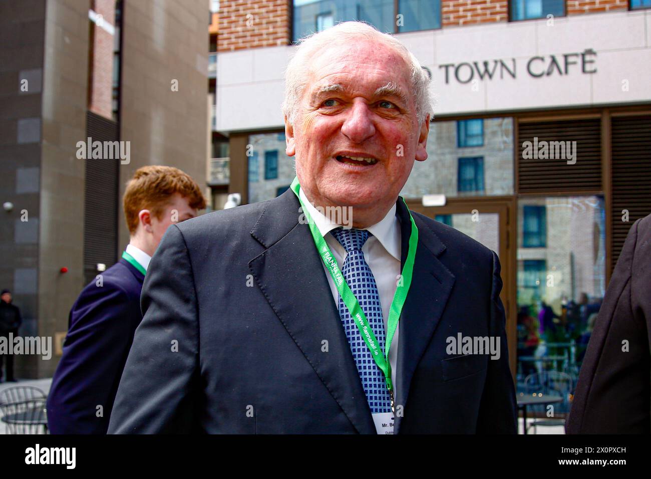 Der ehemalige Taoiseach- und Fianna-Fail-Führer Bertie Ahern trifft am Fianna Fail Ard Fheis im Dublin Royal Convention Centre ein. Bilddatum: Samstag, 13. April 2024. Stockfoto