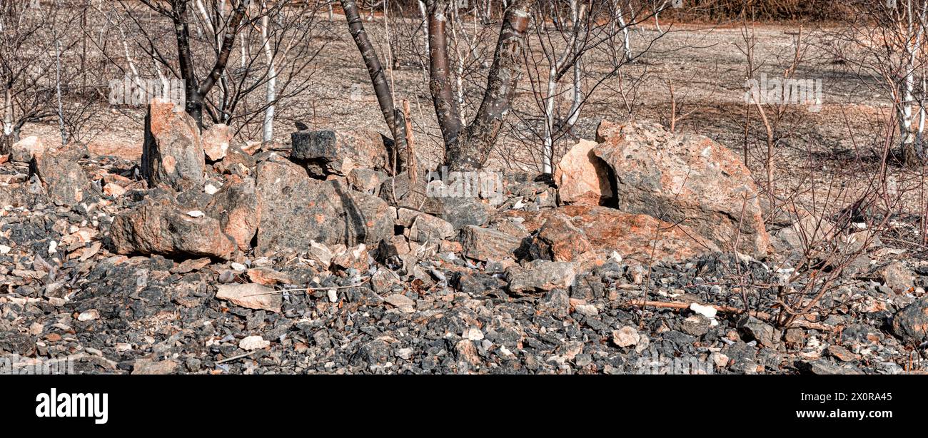 Steiniger felsiger Hintergrund – trocken leblos – Bannerbild Stockfoto