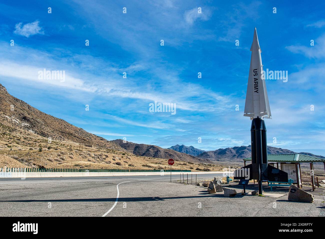US Army Nike-Hercules Rakete am San Agustin Pass, dem offiziellen Panoramablick auf White Sands NM Stockfoto