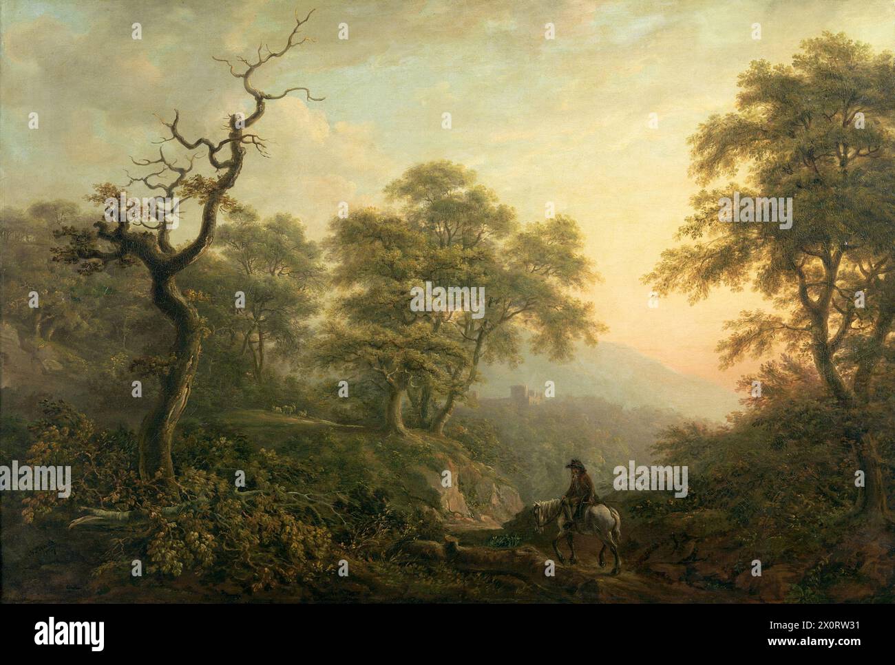 Landschaft mit einem Mann auf einem Pferd von Nicholas Pocock 1787 Stockfoto
