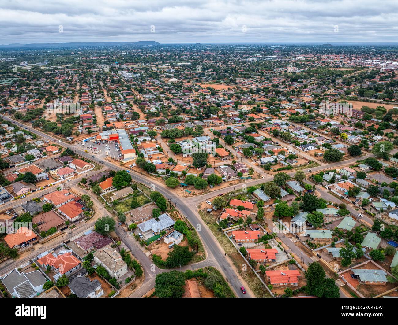 Luftaufnahme des Wohngebietes in Gaborone, der Hauptstadt von Botswana Stockfoto