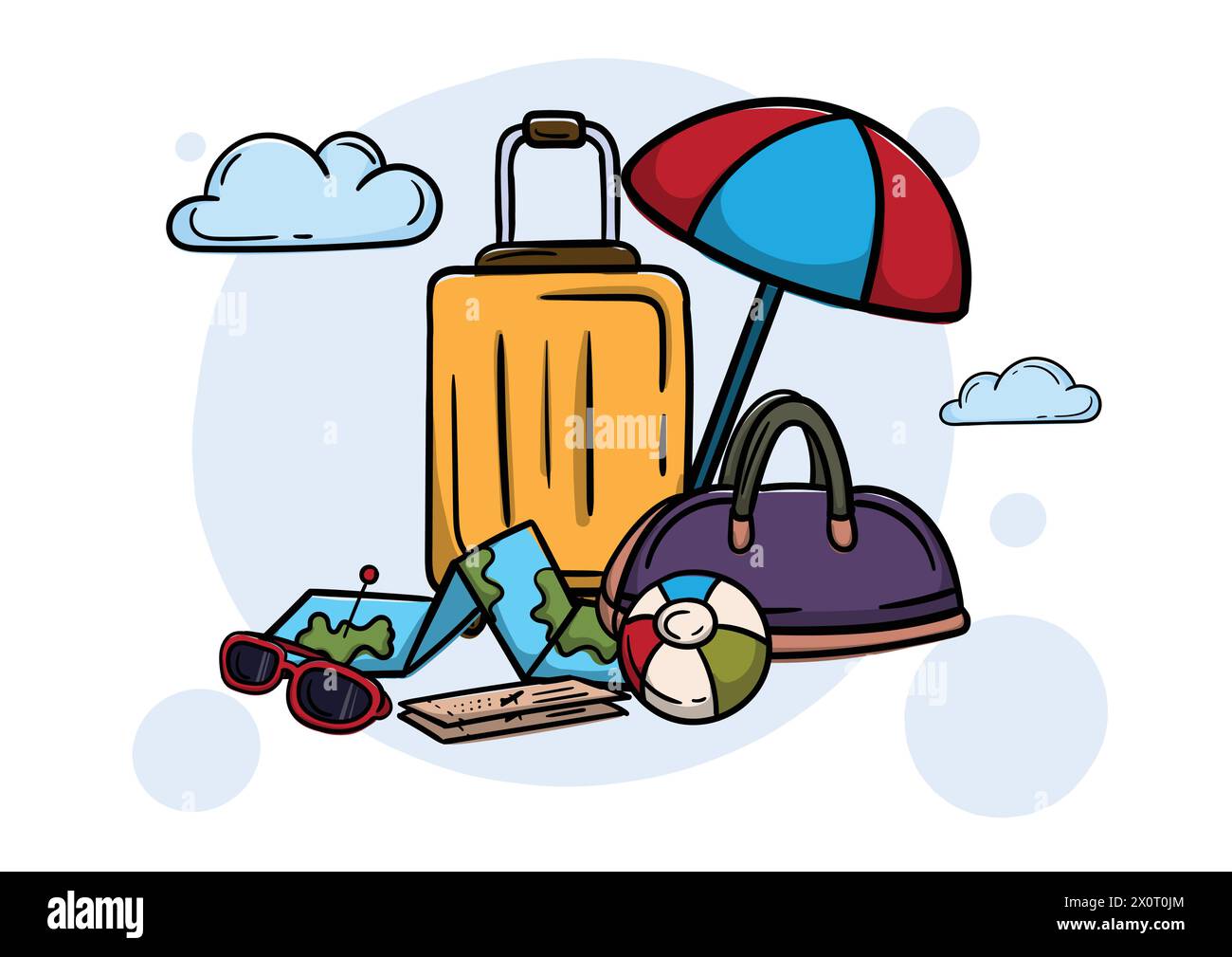 Eine helle Illustration zu Tourismus und Reisen. Vektor bearbeitbare Feiertags- und Urlaubselemente Stock Vektor