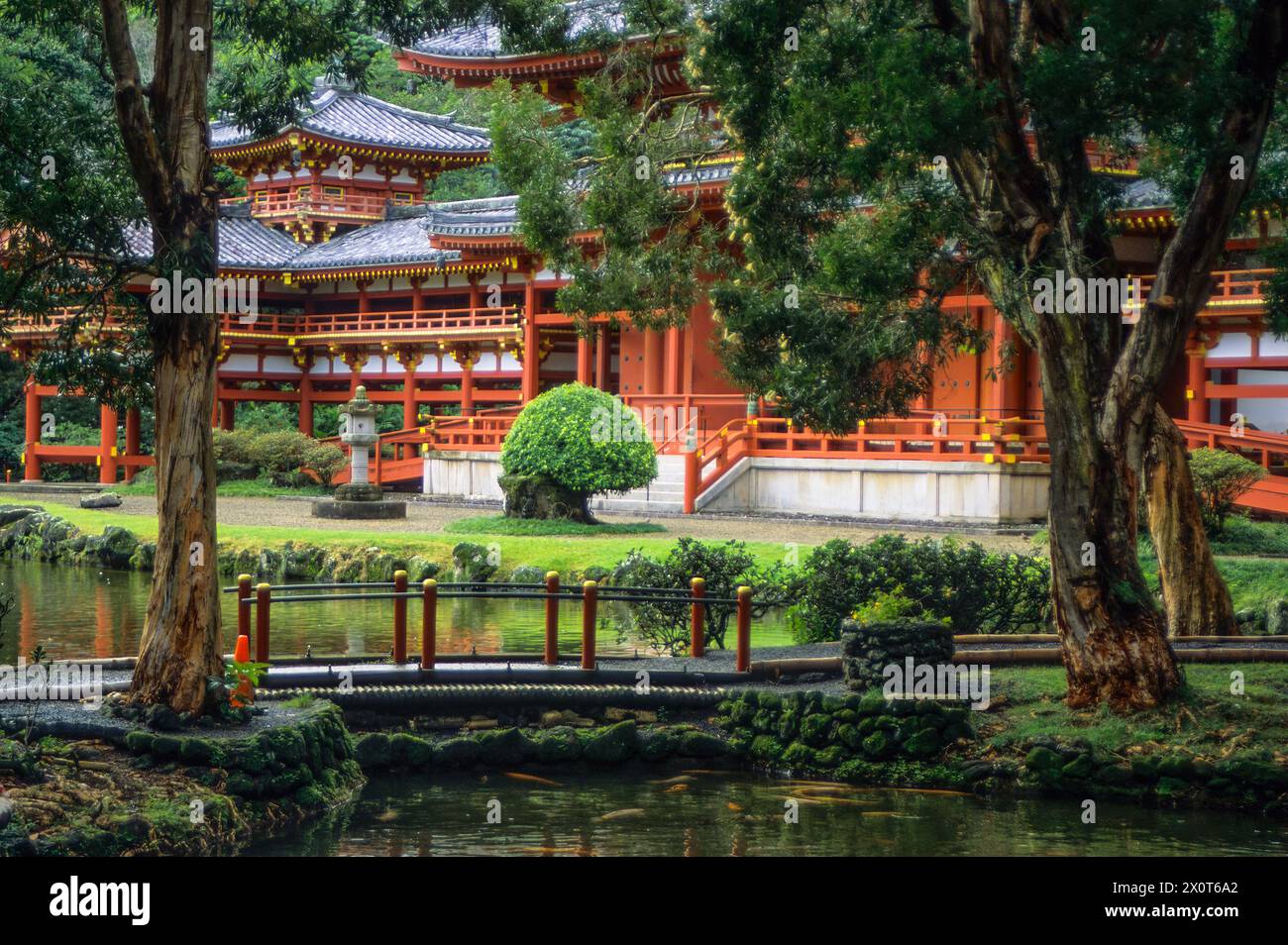 Oahu, Hawaii, USA - Byodo-in-Tempel, Tal der Tempel. Eine Nachbildung des buddhistischen Tempels in Uji, Präfektur Kyoto, Japan. Stockfoto