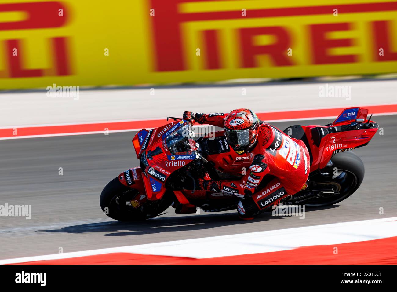 13. April 2024; Circuit of the Americas, Austin, Texas, USA; MotoGP Red Bull Grand Prix des Americas Qualifying Day 2024; Ducati Lenovo Team Fahrer Francesco Bagnaia Nummer 1 während des Qualifying Stockfoto