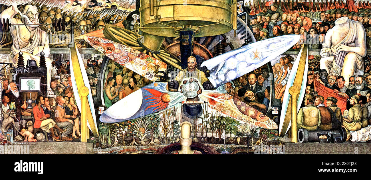 Mann an der Kreuzung/Mann, Controller des Universums Diego Rivera - Fresken. Stock Vektor