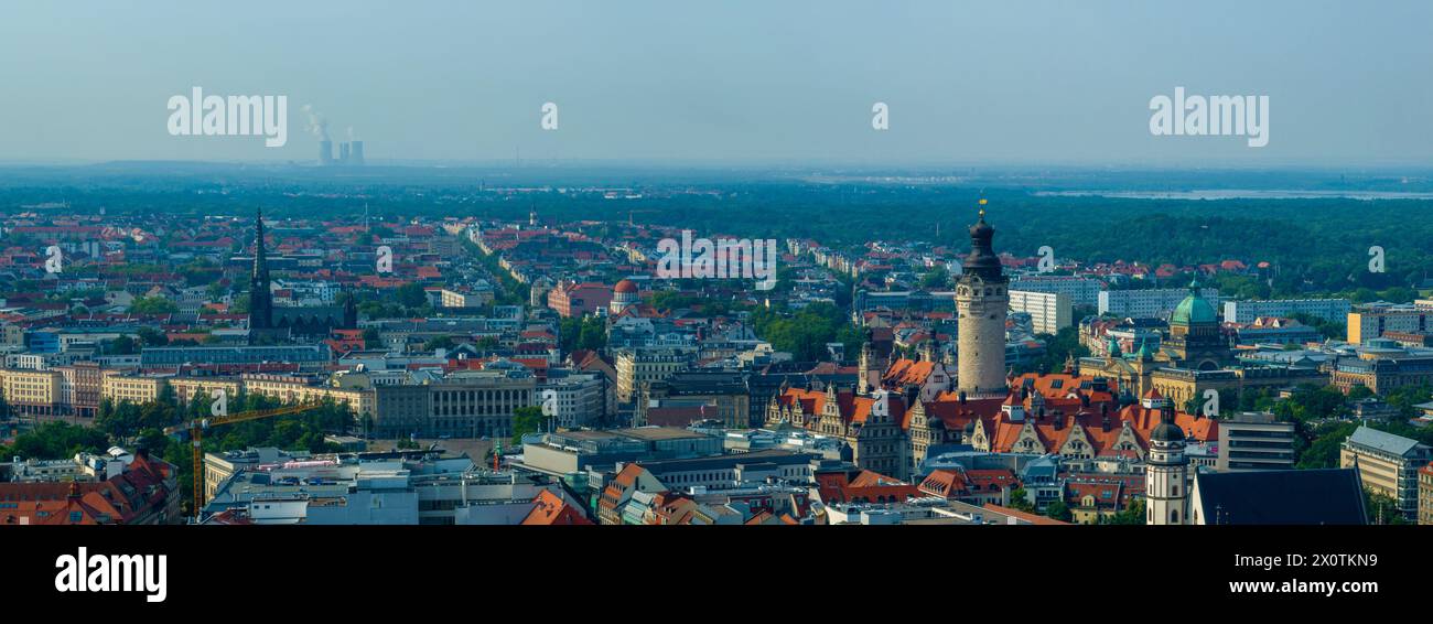 Panoramablick über die Stadt Leipzig in Leipzig, Sachsen, Deutschland. Stockfoto