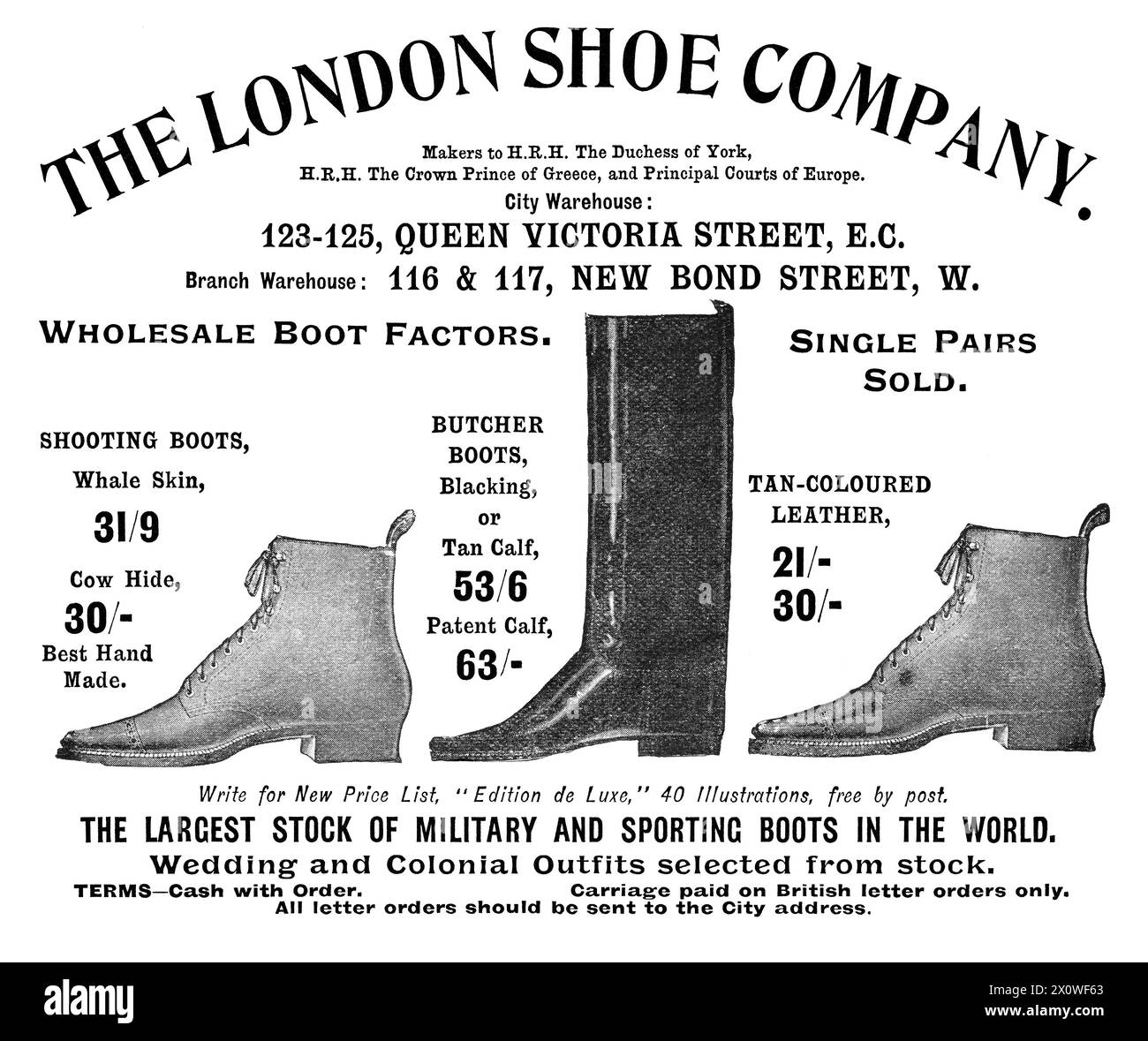 1897 viktorianische Werbung für die London Shoe Company. Stockfoto