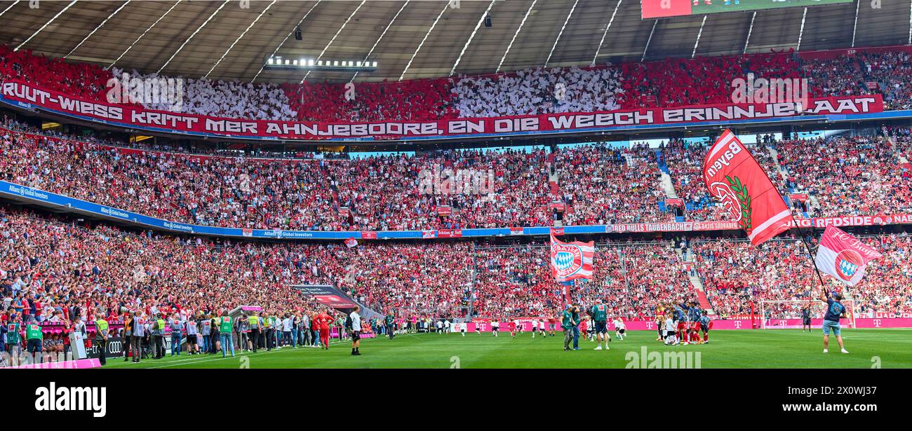 Fans Köln (Foto (M) PANORAMA) Rot-weiß bekommt man angeboren, in die Wiege reingelegt im Spiel FC BAYERN MÜNCHEN - 1.FC Köln 2-0 am 13. April 2024 in München. Saison 2023/2024, 1.Bundesliga, FCB, München, Spieltag 29, 29.Spieltag-Fotograf: ddp-Bilder / STAR-Bilder - DFL-VORSCHRIFTEN VERBIETEN JEDE VERWENDUNG VON FOTOGRAFIEN als BILDSEQUENZEN und/oder QUASI-VIDEO - Stockfoto