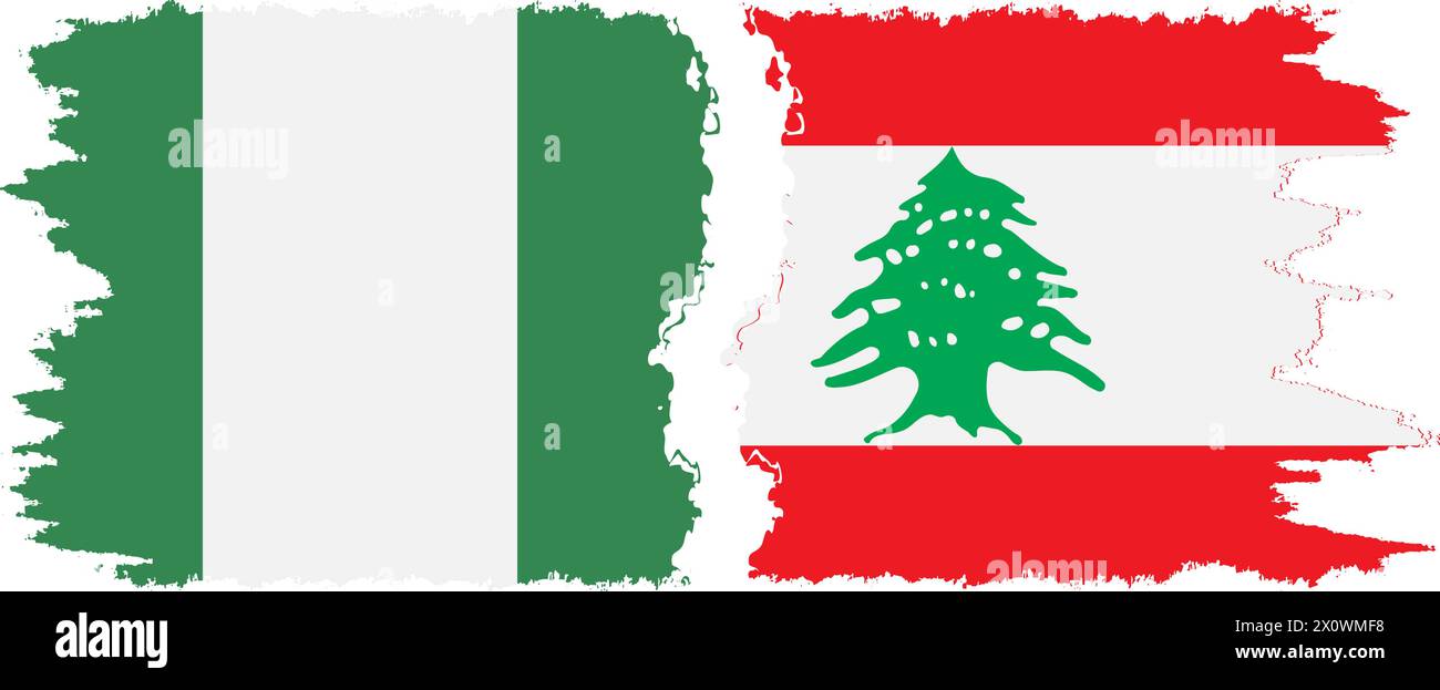 Libanon und Nigeria Grunge Flaggen Verbindung, Vektor Stock Vektor