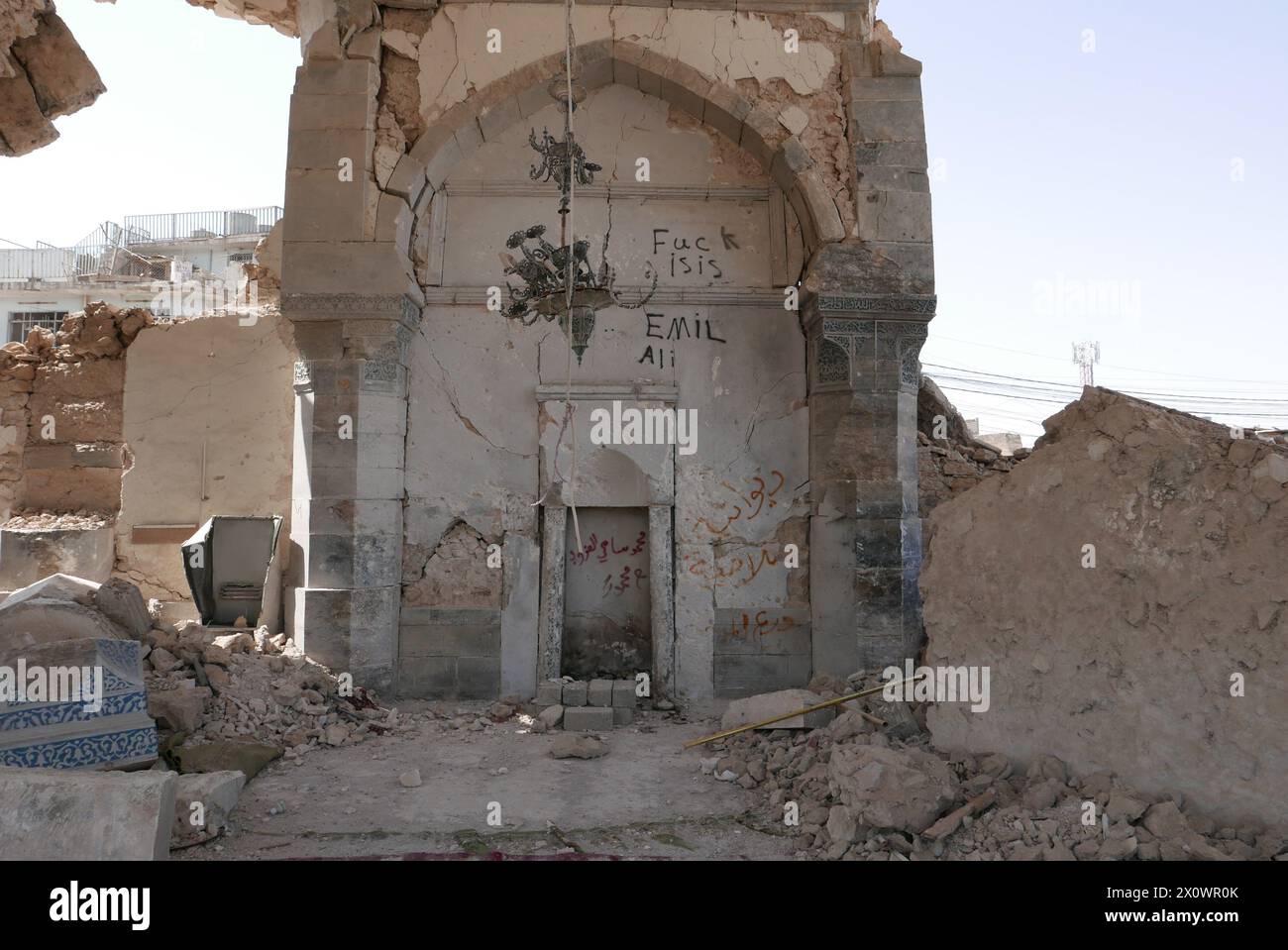 Die zerstörte große Moschee von al-Nuri Stockfoto