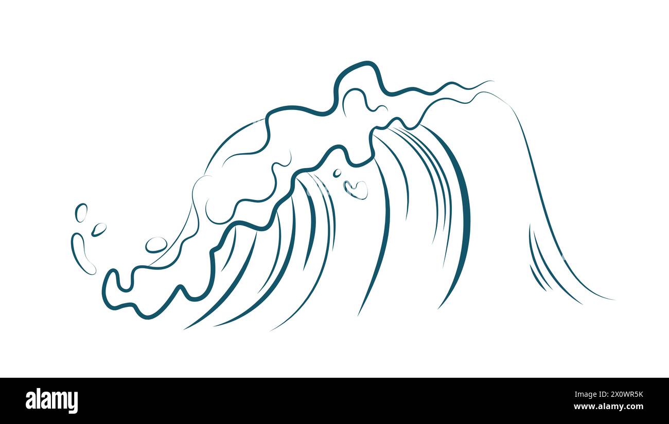 Meer oder Ozean Wellen und Wirbel von Gezeiten Sturm Wellen Linie Skizze Vektor Illustration Stock Vektor