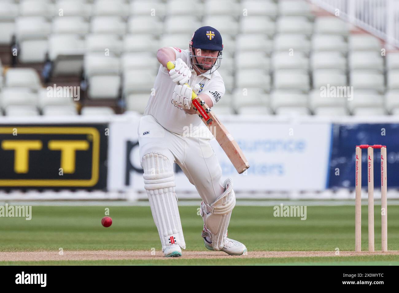 Birmingham, Großbritannien. April 2024. Durham's Alex Lees spielte am 3. Tag des Spiels der Vitality County Championship Division One zwischen Warwickshire CCC und Durham CCC im Edgbaston Cricket Ground, Birmingham, England am 14. April 2024. Foto von Stuart Leggett. Nur redaktionelle Verwendung, Lizenz für kommerzielle Nutzung erforderlich. Keine Verwendung bei Wetten, Spielen oder Publikationen eines einzelnen Clubs/einer Liga/eines Spielers. Quelle: UK Sports Pics Ltd/Alamy Live News Stockfoto