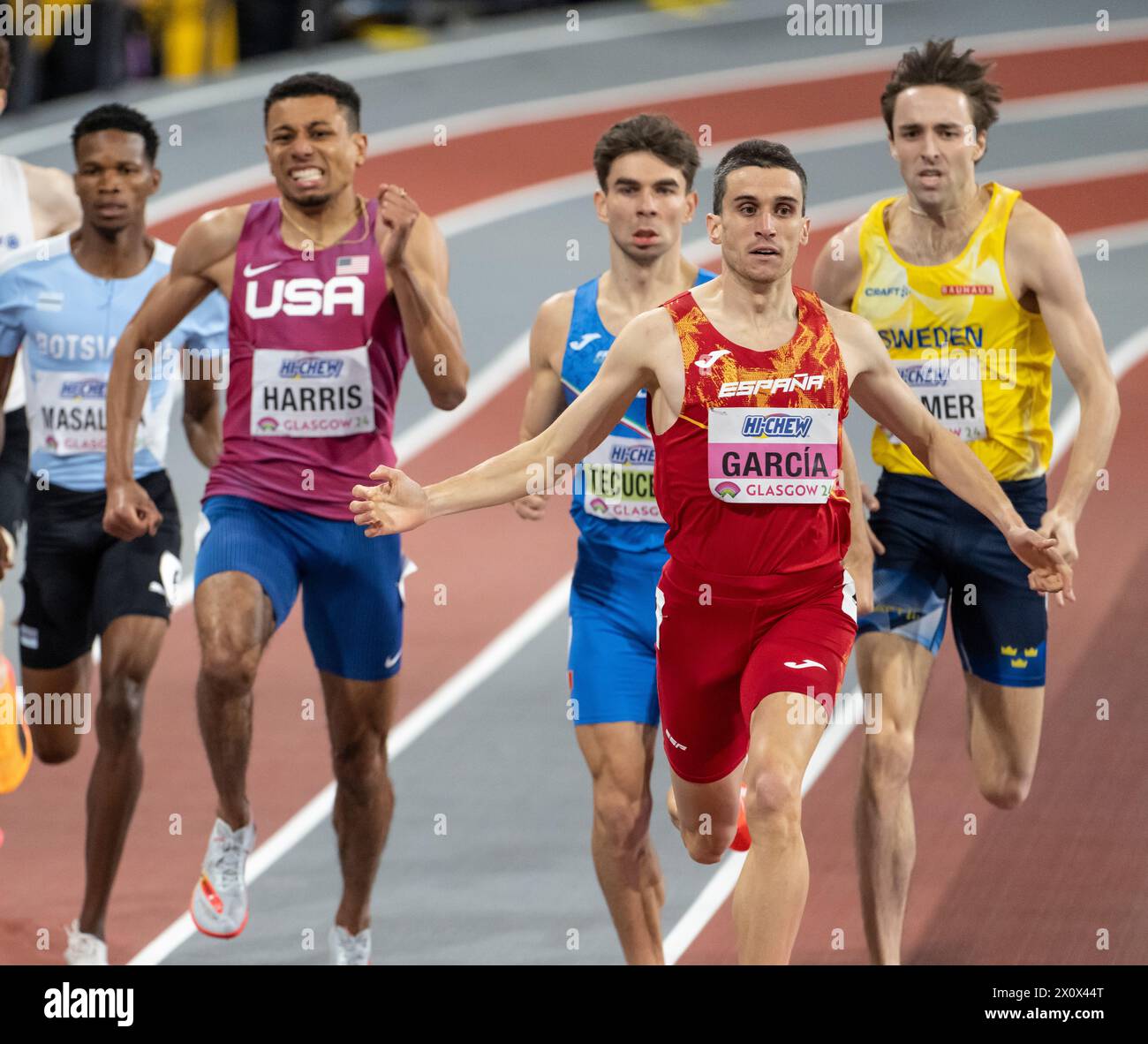 Mariano Garcia aus Spanien trat am 2. Tag im 800-m-Halbfinale bei den Leichtathletik-Hallenweltmeisterschaften in der Emirates Arena in Glasgow, Schottland, Großbritannien an. 1 Stockfoto