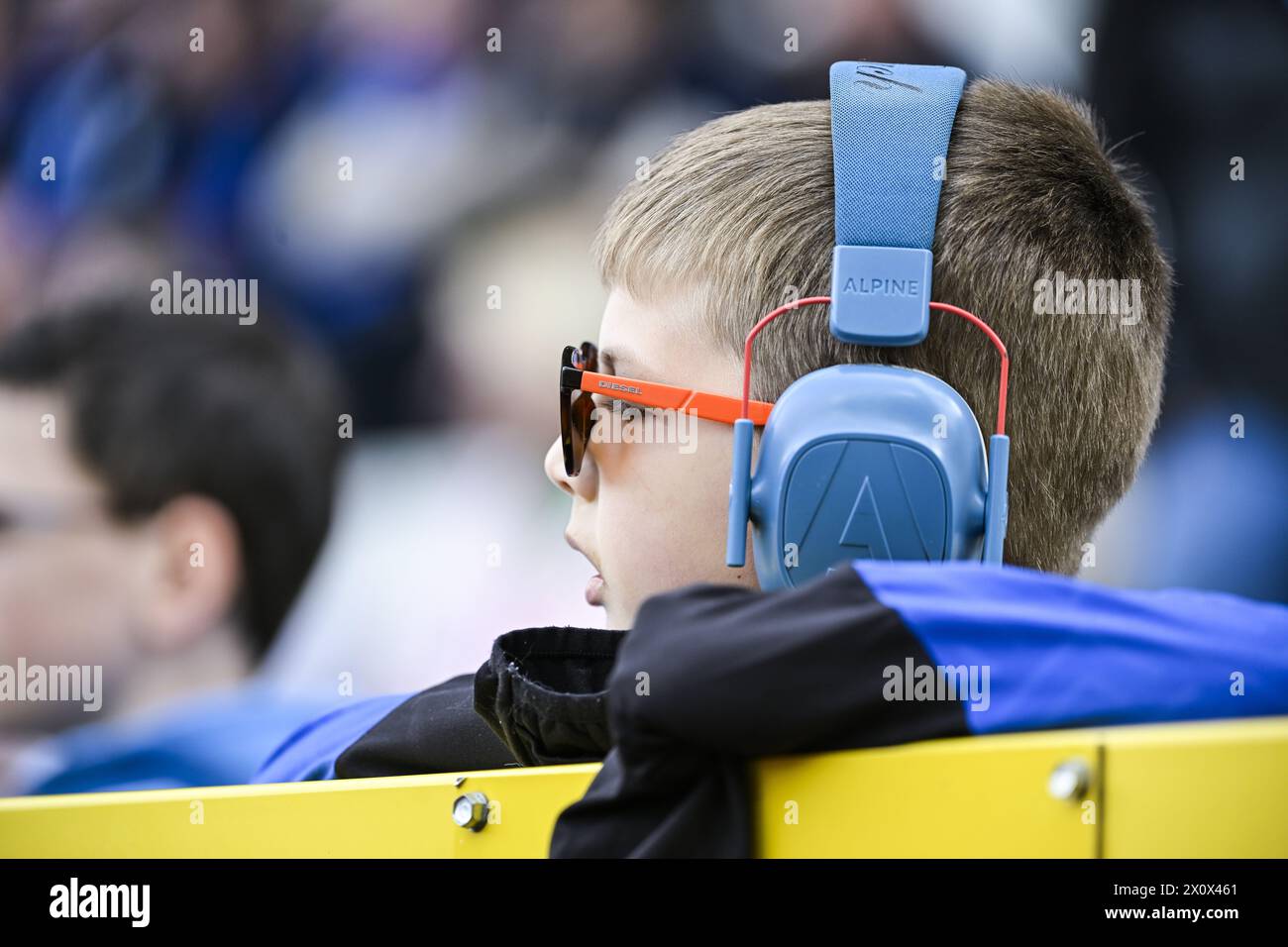 Der Unterstützer des Vereins wurde vor einem Fußballspiel zwischen dem Club Brugge KV und dem Royal Antwerp FC am Sonntag, den 14. April 2024 in Brügge, am 3. Tag (von 10) der Play-offs der Champions der ersten Liga der „Jupiler Pro League“ 2023-2024 in der belgischen Meisterschaft vorgestellt. BELGA FOTO TOM GOYVAERTS Stockfoto