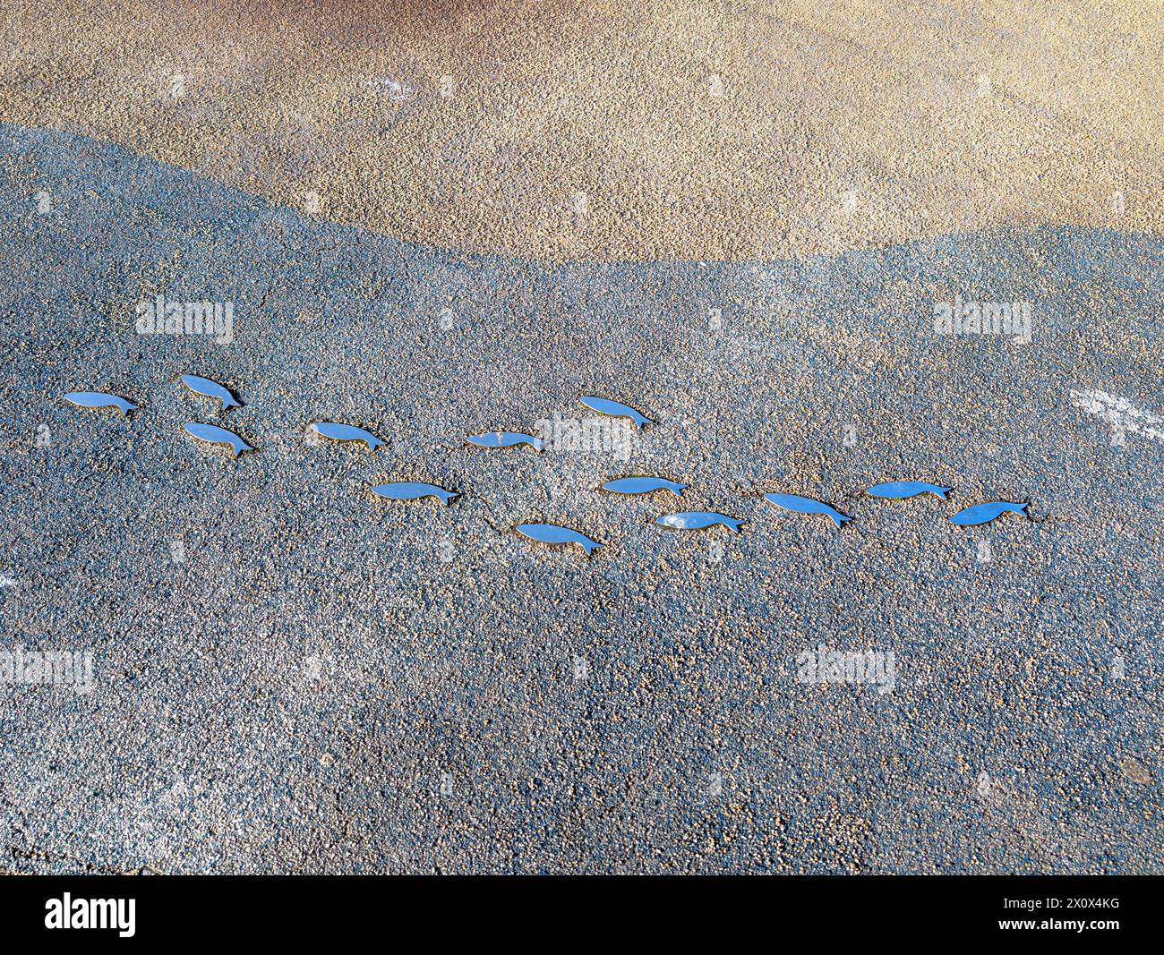 Fische auf dem Gehweg von Fleetwood Stockfoto