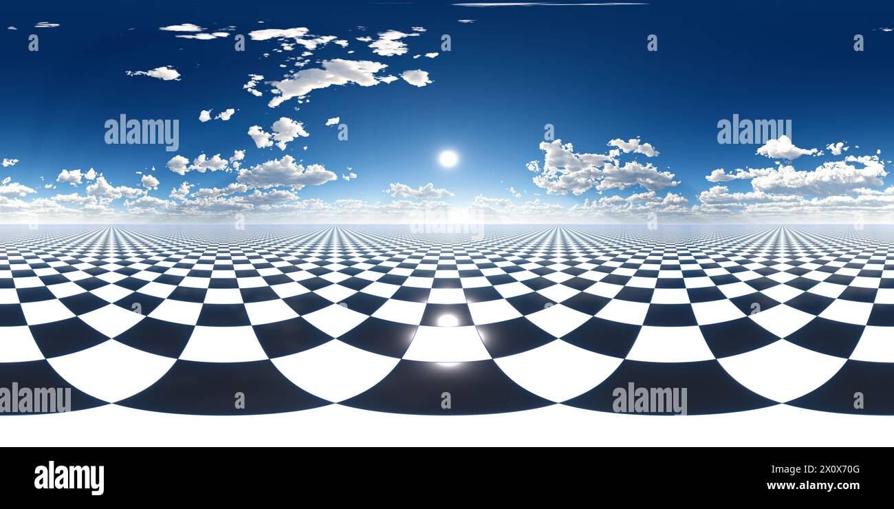 HDRI. Vollständiges sphärisches Panorama 360 Grad. Nahtloser Himmel. 3D-Rendering-Abbildung. Stockfoto