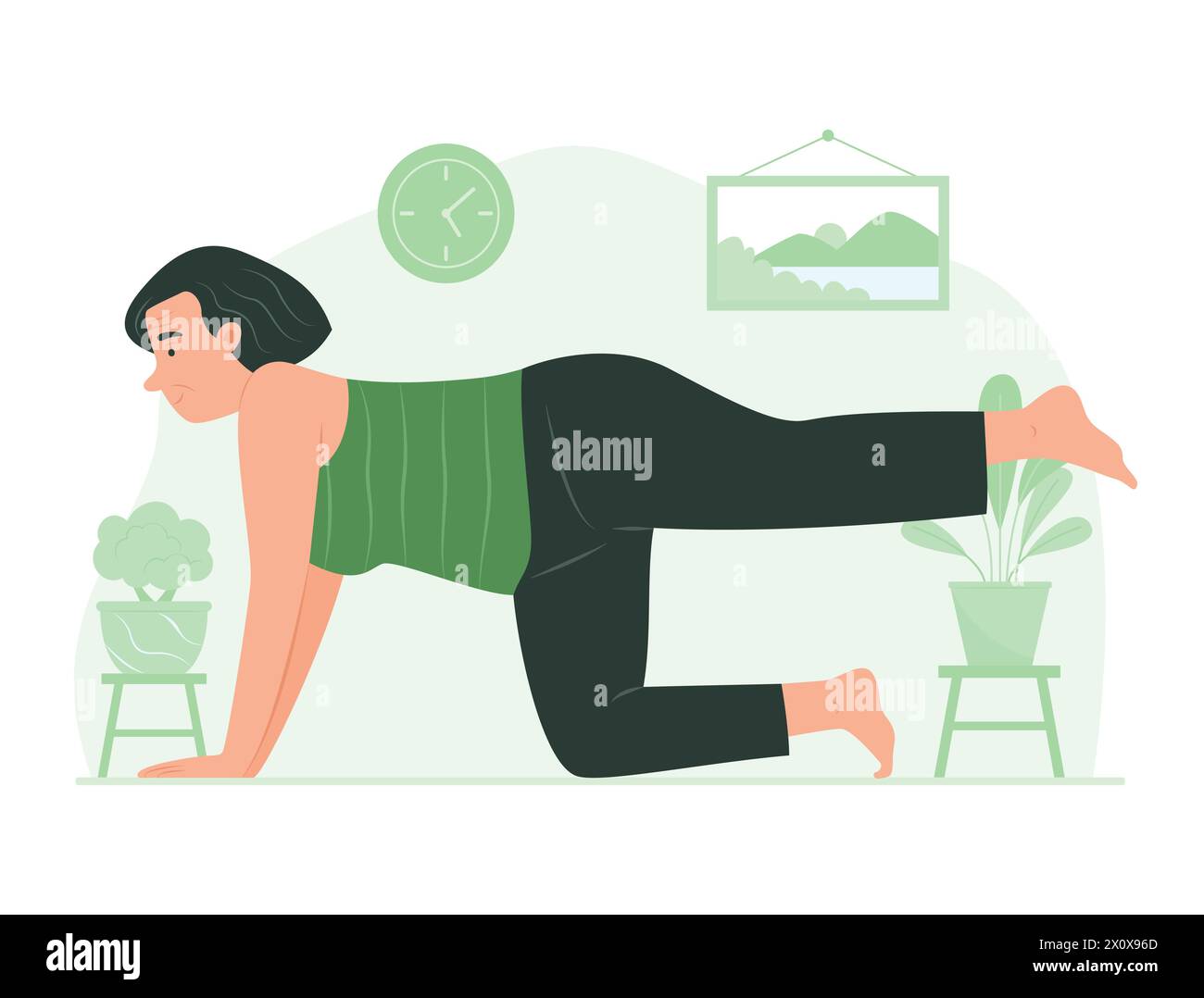 Seniorin macht Yoga zu Hause Stock Vektor