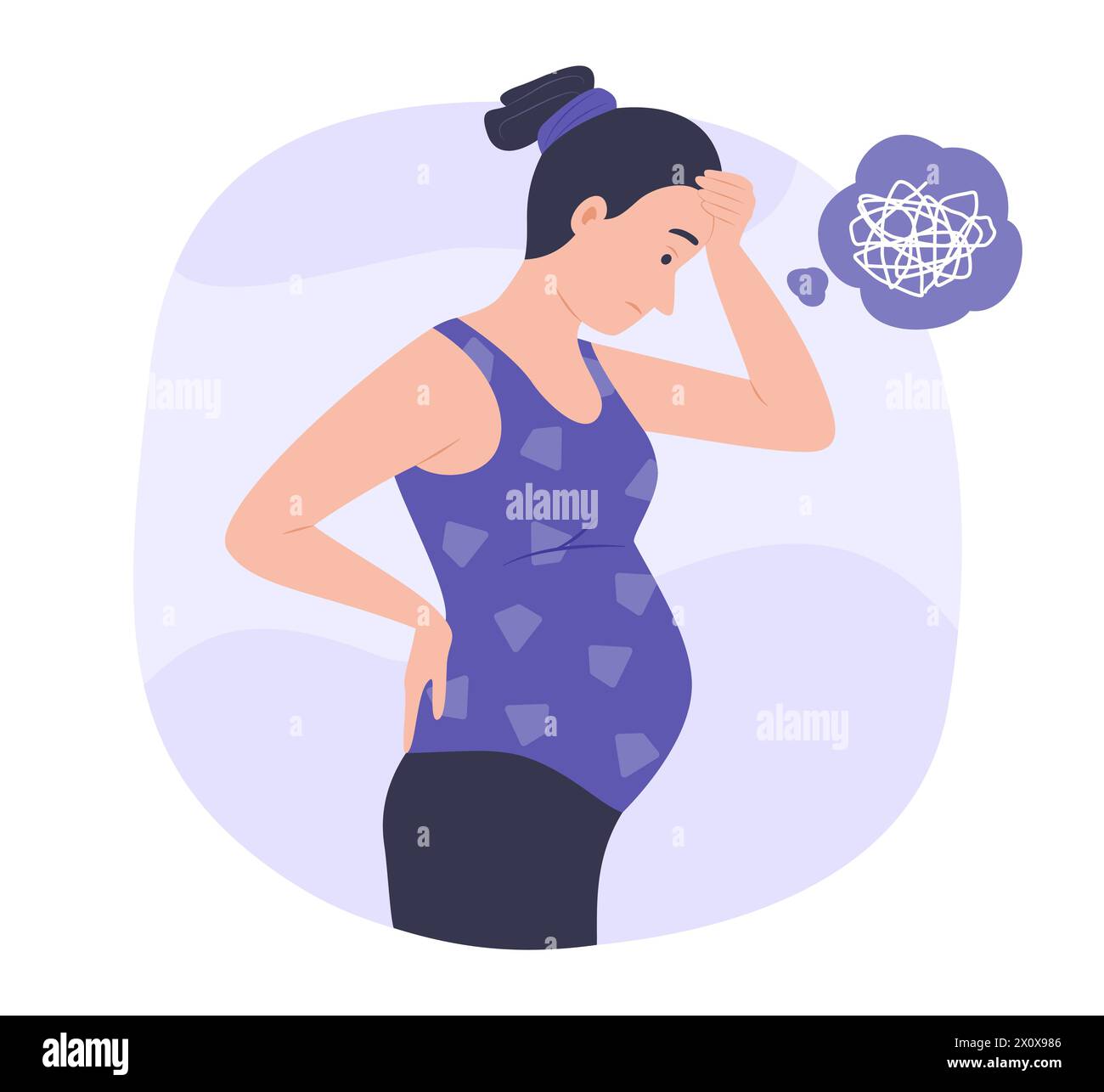 Schwangere Frau mit emotionalem Stress für Depressionskonzeptillustration Stock Vektor