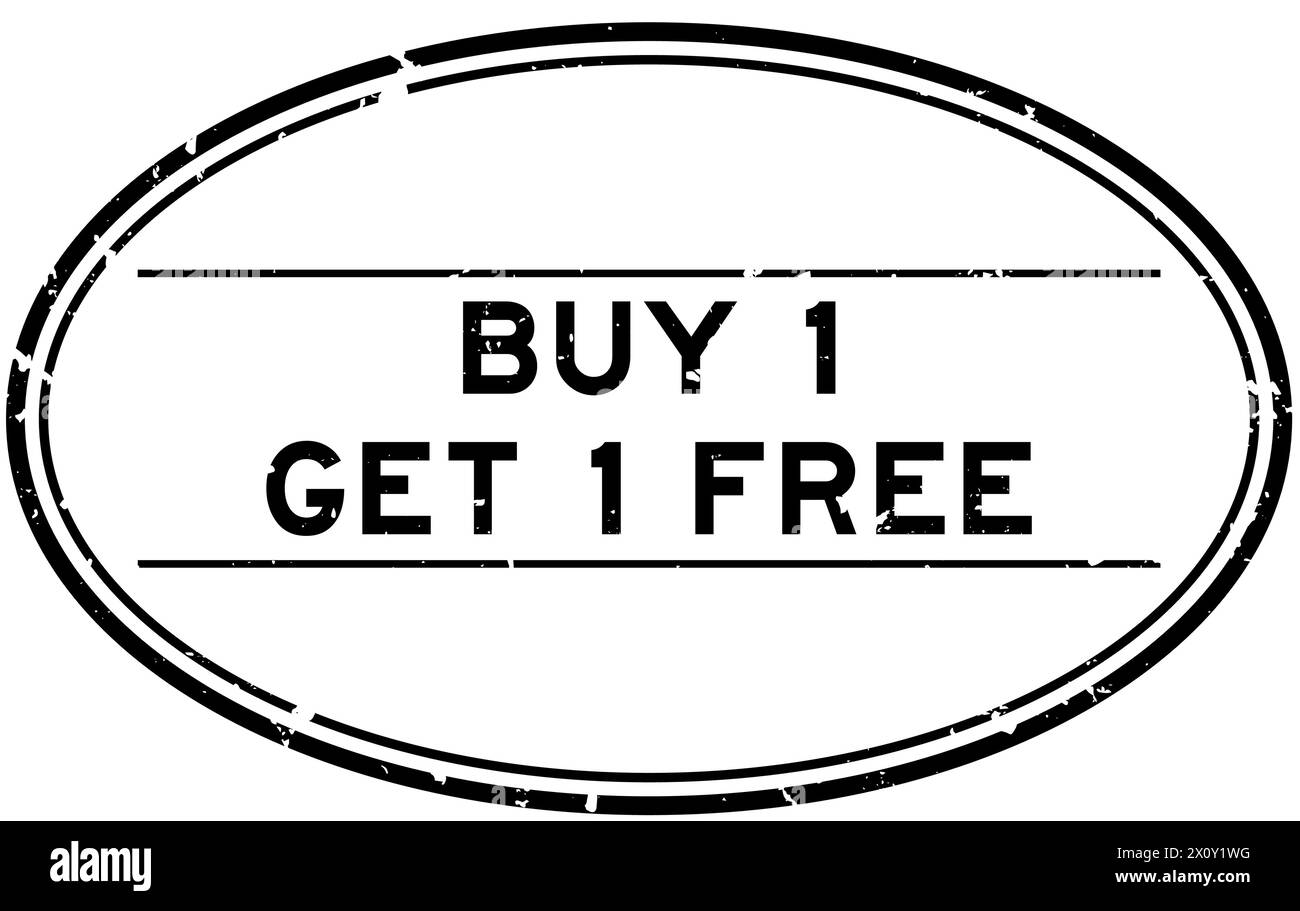 Grunge Black 1 kaufen und 1 Wort gratis dazu erhalten, ovaler Gummisiegelstempel auf weißem Hintergrund Stock Vektor