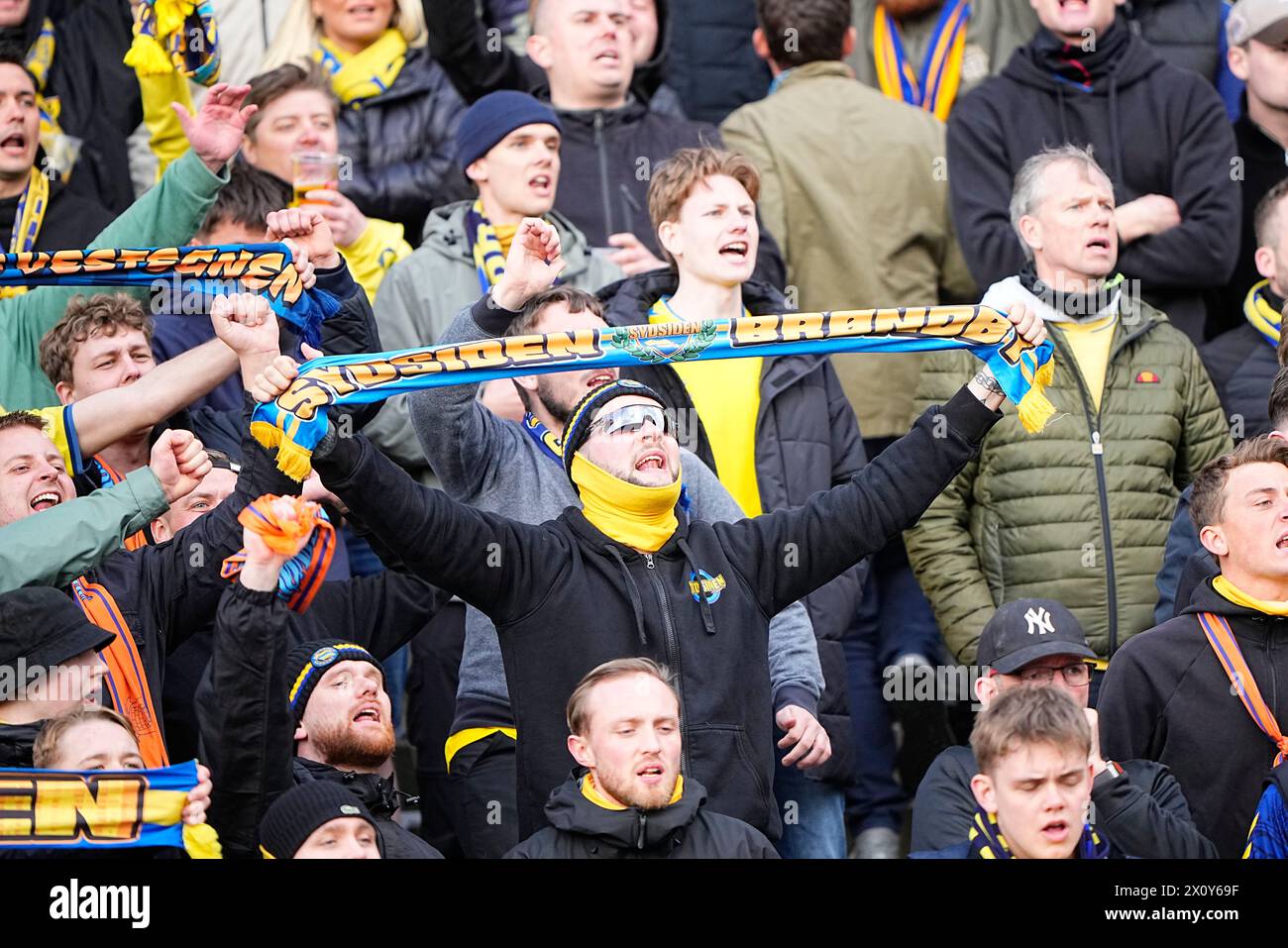 Superliga-Spiel zwischen AGF und Broendby IF im Ceres Park in Aarhus Sonntag, 14. April 2024. (Foto: Bo Amstrup/Scanpix 2024) Stockfoto