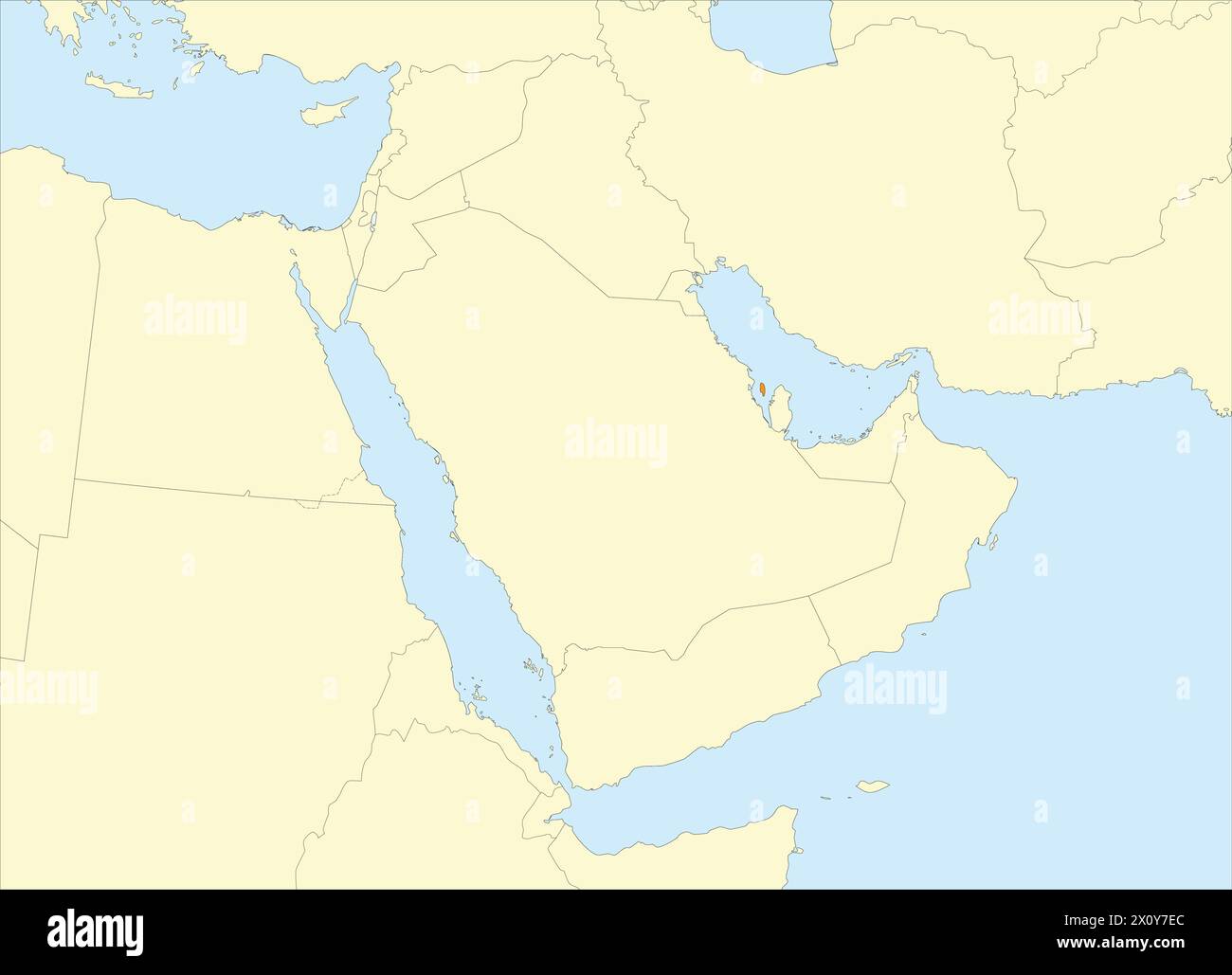 Orangefarbene Karte von BAHRAIN in beige Karte des Nahen Ostens Stock Vektor