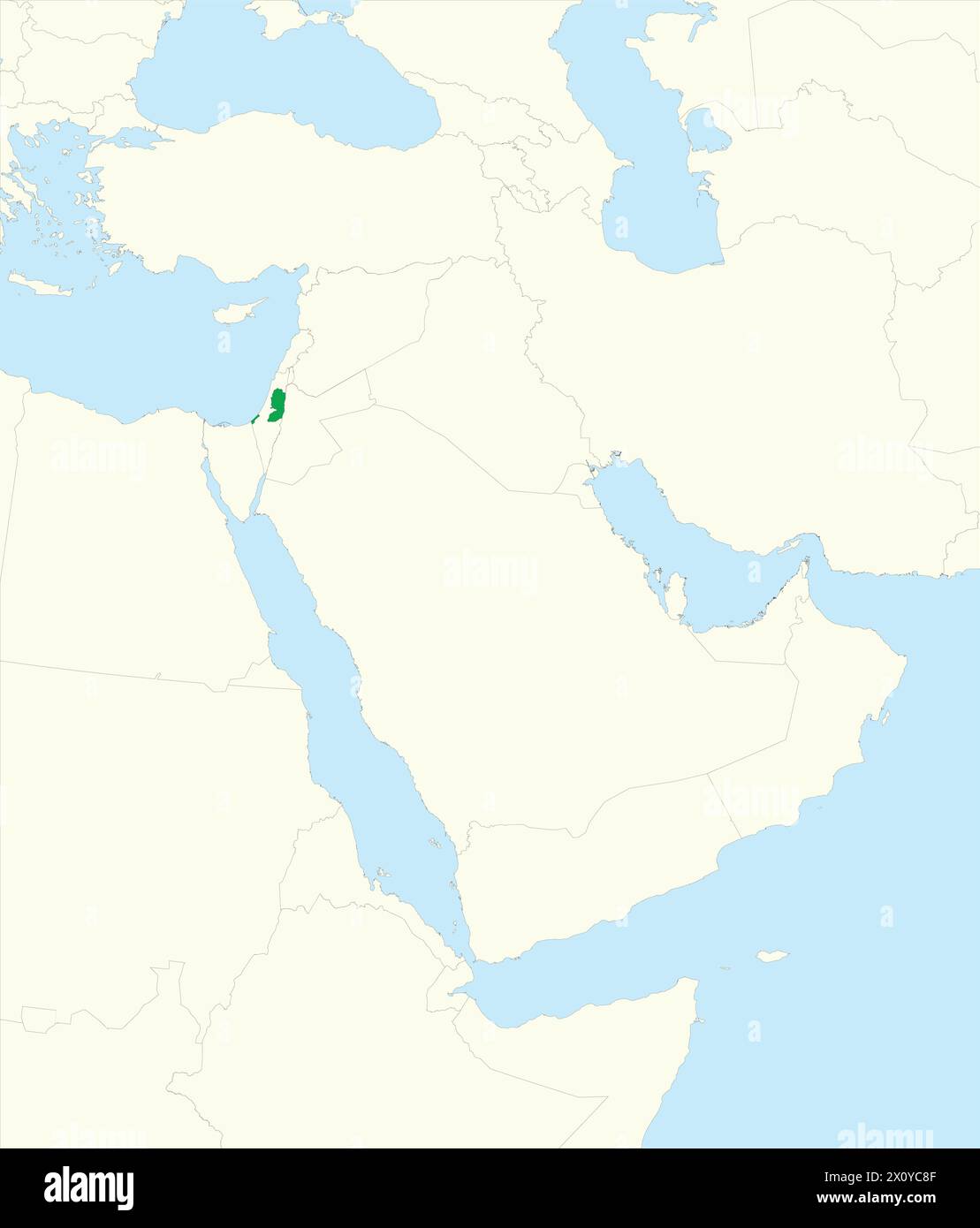 Grüne Karte von PALÄSTINA in beigefarbener Karte des Nahen Ostens Stock Vektor
