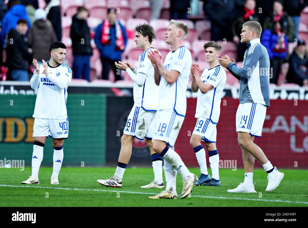 FCK nach dem Unentschieden im Superliga-Spiel zwischen dem FC Midtjylland und dem FC Copenhagen in der MCH Arena in Herning, Sonntag, den 14. April 2024. (Foto: Henning Bagger/Ritzau Scanpix) Stockfoto