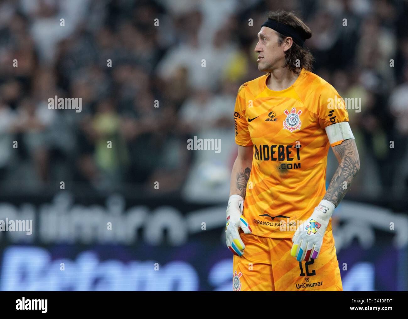 São Paulo (SP), 14. April 2024 - Fußball / Corinthians x Atlético MG - Torhüter Cassio, während eines Spiels zwischen Corinthians und Atlético Mineiro, für die 1. Runde der brasilianischen Meisterschaft 2024, die an diesem Sonntagnachmittag (14.) in der Neo Química Arena ausgetragen wurde. Stockfoto