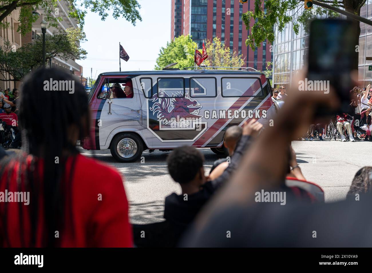 Gamecock-Fans feierten mit dem Frauen-Basketballteam der University of South Carolina bei der Meisterschaftsparade in Columbia, South Carolina. Stockfoto