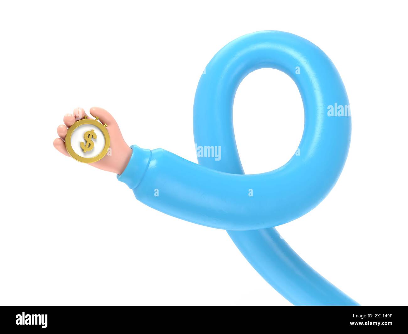 Geschäftsmanns Hand hält Stoppuhr mit Dollarsymbol. Finanzmetapher, die das Konzept des Cashback und des Geldverdienen enthüllt. Long Arms Konzept. Stockfoto