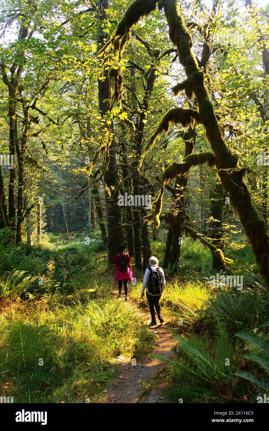 Zwei Frauen, die die Natur im Olympic National Park im Bundesstaat Washington genießen. Stockfoto