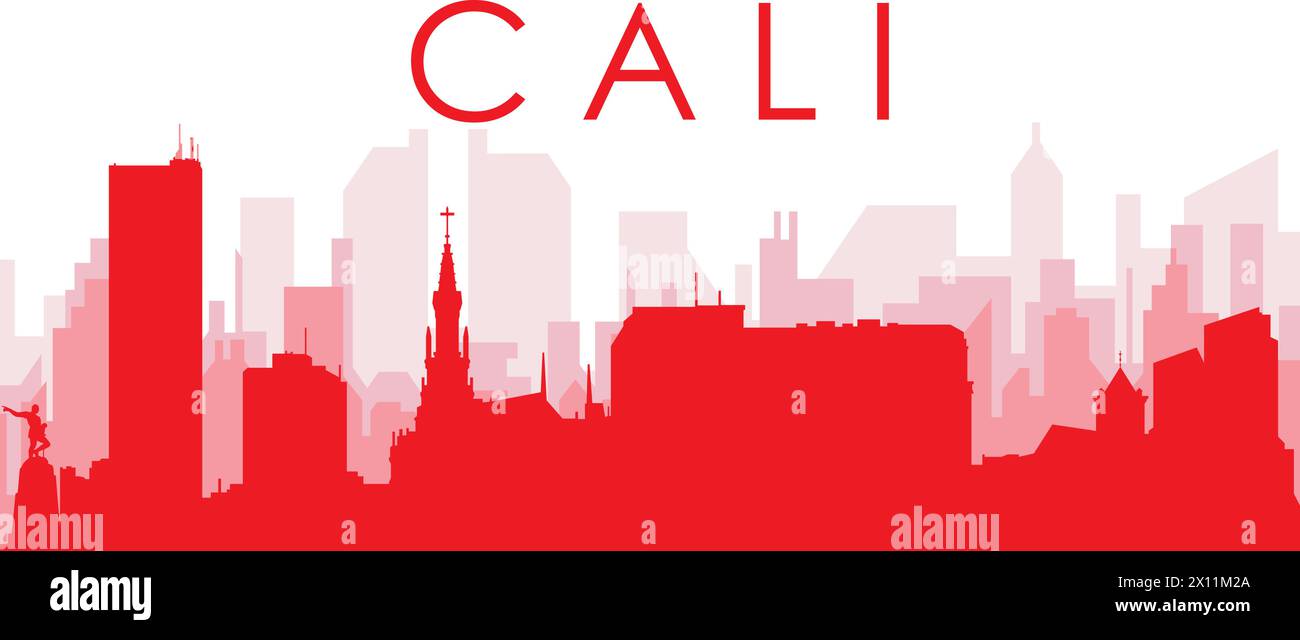 Rotes Poster mit Panoramablick auf die Skyline von CALI, KOLUMBIEN Stock Vektor
