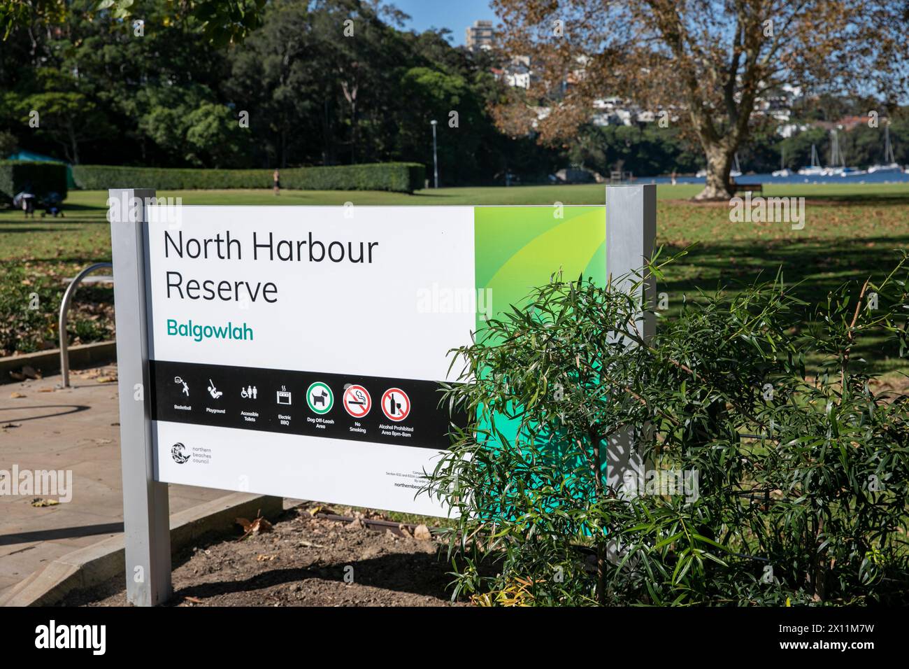 North Harbour Reserve und Park Area in Balgowlah Sydney Australia, öffentlicher Park und städtischer Grünbereich in North Sydney, NSW, Australien Stockfoto