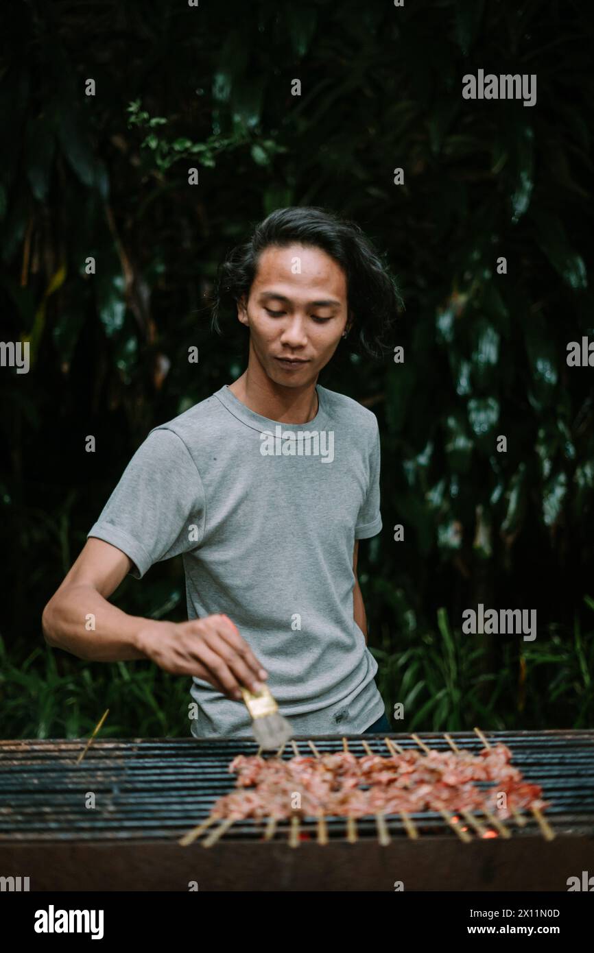 Jemand machte aufgeregt gegrillte ​​meat Stockfoto