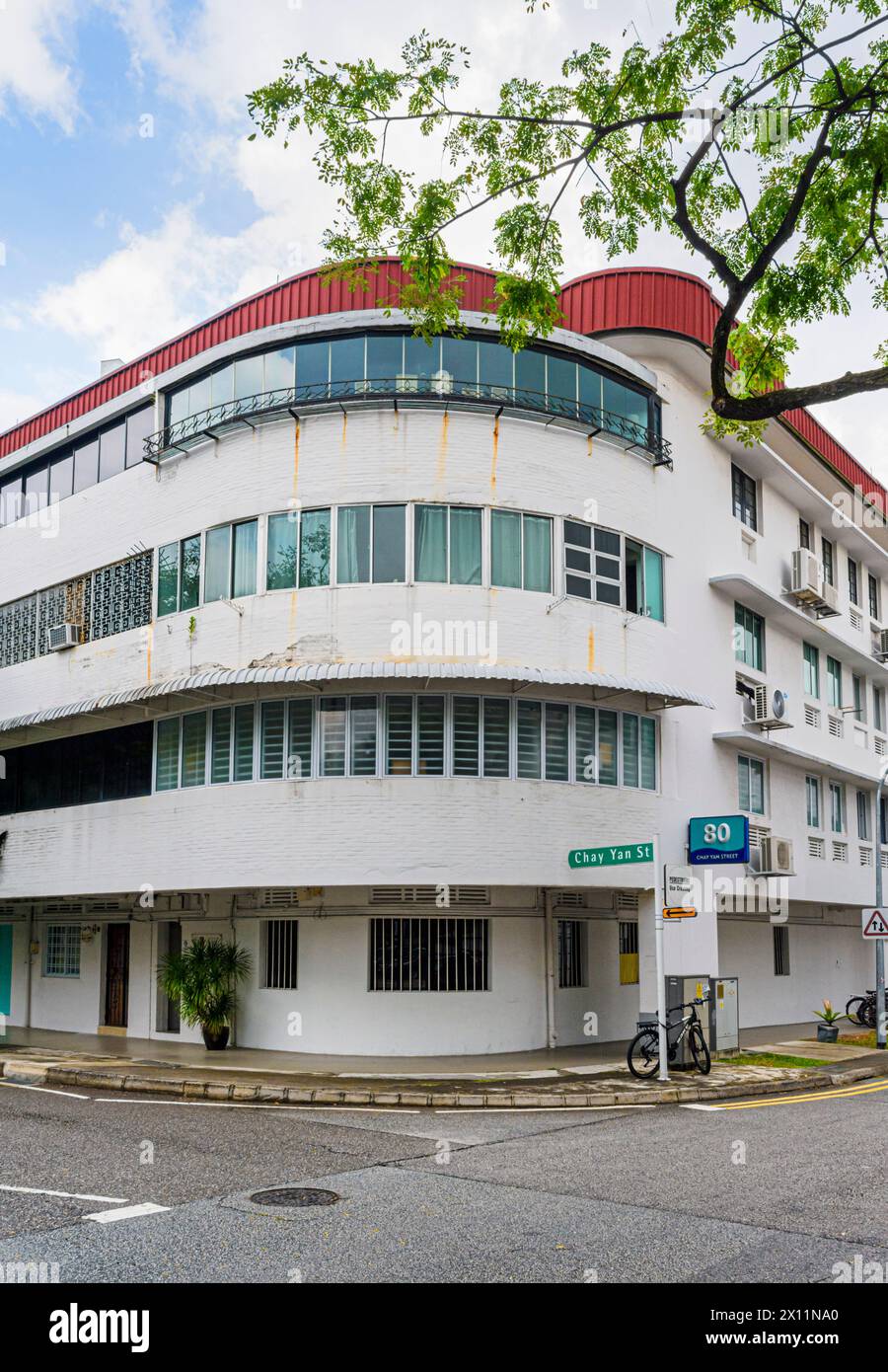 Streamline Moderne architektonische Stil Gebäude im Tiong Bahru Estate, Singapore Stockfoto